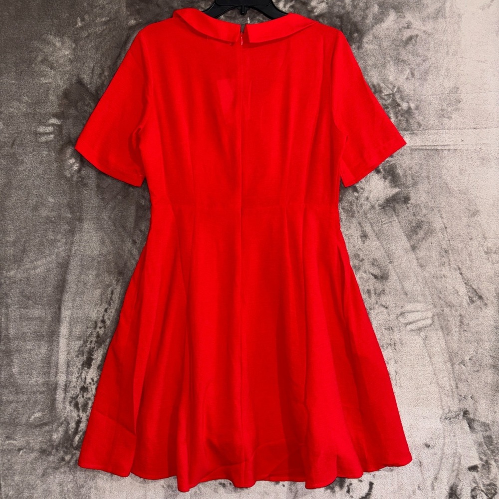 Tulip B Fit Flare Dress Womens Medium Red Bow Neck Short Sleeve NWT - Picture 11 of 12